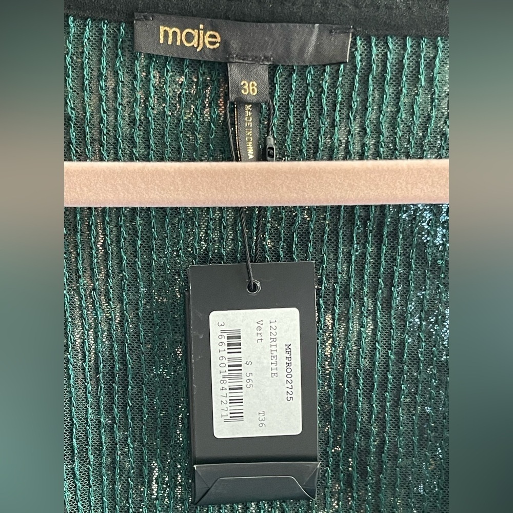 NWT Maje Green and Black Sequin-embroidered dress - Picture 10 of 16